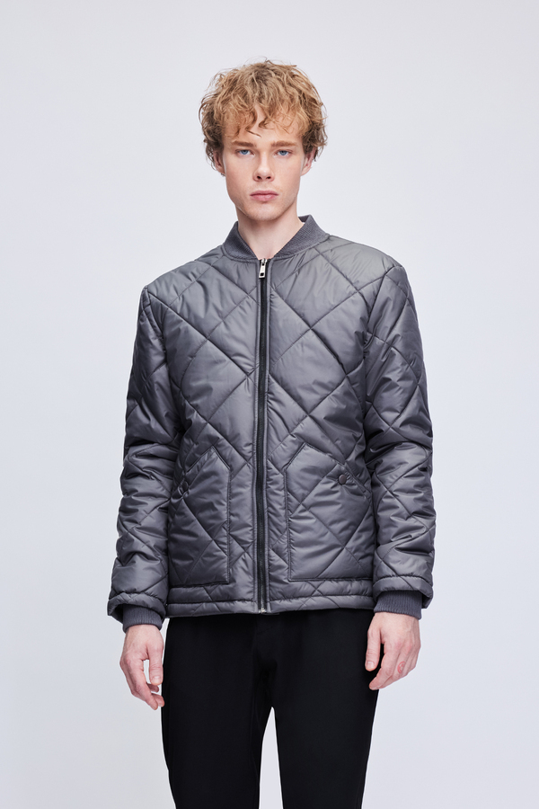 Antrasit Regular Fit Bomber Yaka Kapitone Mont - HATEMOĞLU (1)