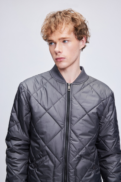 Antrasit Regular Fit Bomber Yaka Kapitone Mont - 5