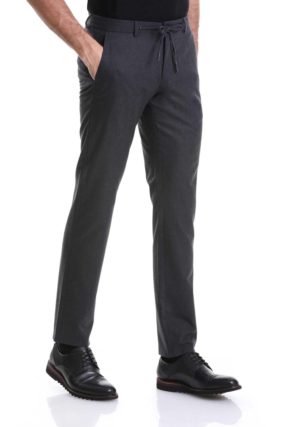Antrasit Dinamik Fit Düz Yandan Cepli Jogger Pantolon - 4