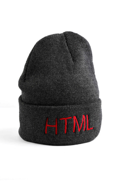 Antrasit Pamuklu HTML Nakışlı Bere - 2