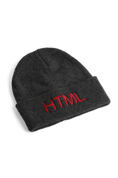 Antrasit Pamuklu HTML Nakışlı Bere - 3