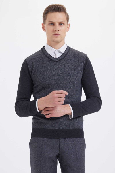 Gri V Yaka Triko Kazak - 1