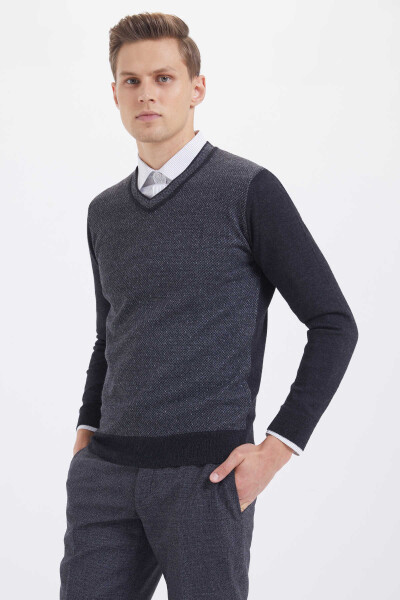 Gri V Yaka Triko Kazak - 3