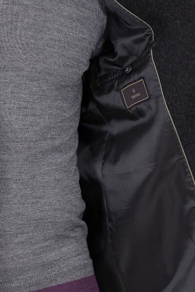 Siyah Kırlangıç Yaka Yünlü Palto - 5