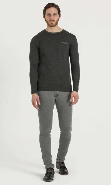 Antrasit - Gri Bisiklet Yaka Triko - 2