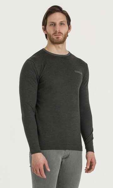 Antrasit - Gri Bisiklet Yaka Triko - 4