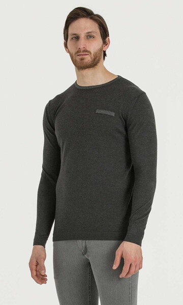 Antrasit - Gri Bisiklet Yaka Triko - 3