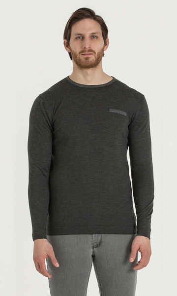 Antrasit - Gri Bisiklet Yaka Triko - 1