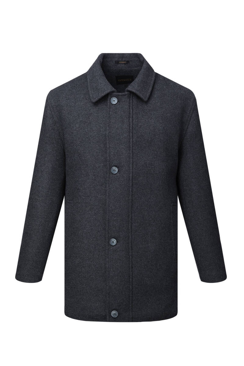 Antrasit Regular Fit Bebe Yaka Yünlü Kaban - Hatemoğlu