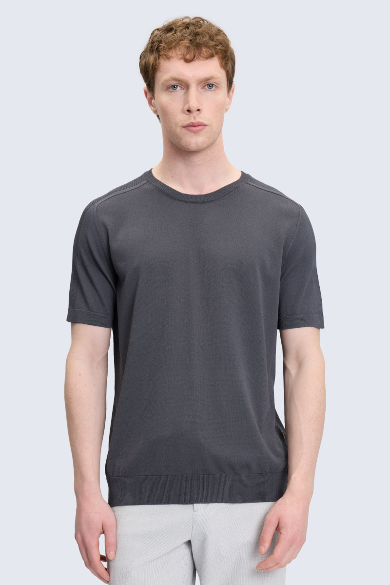 Antrasit Regular Fit Bisiklet Yaka Rayon Tişört