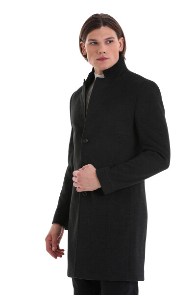 Antrasit Regular Fit Mono Yaka Spor Kaşe Palto - 4