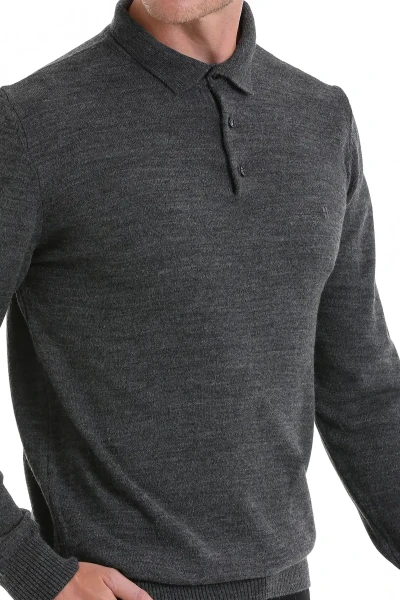 Antrasit Regular Fit Düz Polo Yaka Triko Kazak - 5