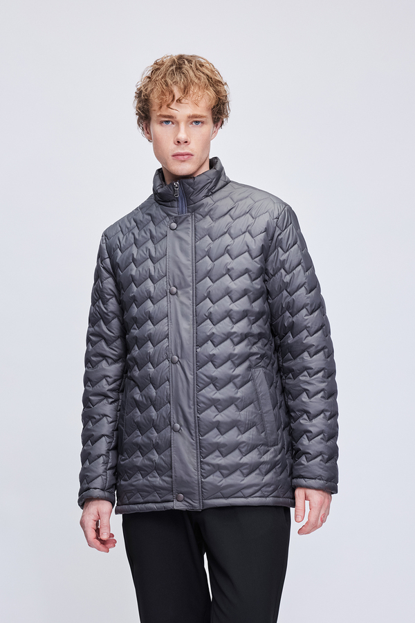 Antrasit Regular Fit Hakim Yaka Kapitone Mont - HATEMOĞLU