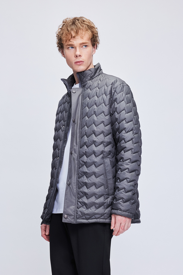 Antrasit Regular Fit Hakim Yaka Kapitone Mont - HATEMOĞLU (1)