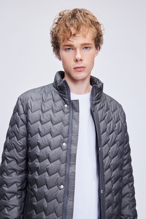 Antrasit Regular Fit Hakim Yaka Kapitone Mont - 5