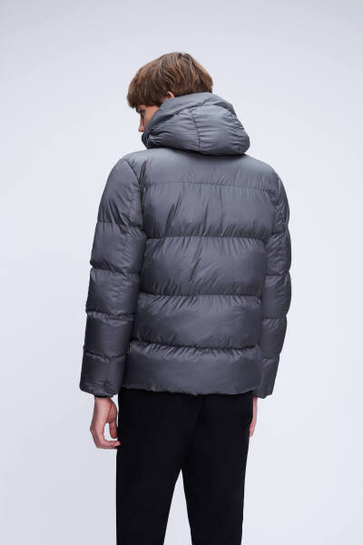 Antrasit Regular Fit Hakim Yaka Kapüşonlu Şişme Mont - 5