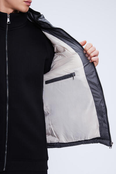 Antrasit Regular Fit Hakim Yaka Şişme Mont - 4