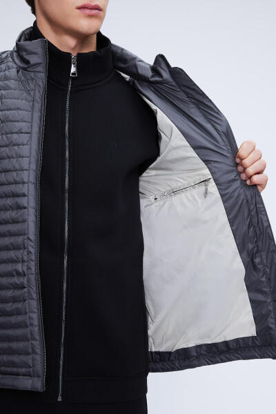 Antrasit Regular Fit Hakim Yaka Şişme Mont - 4