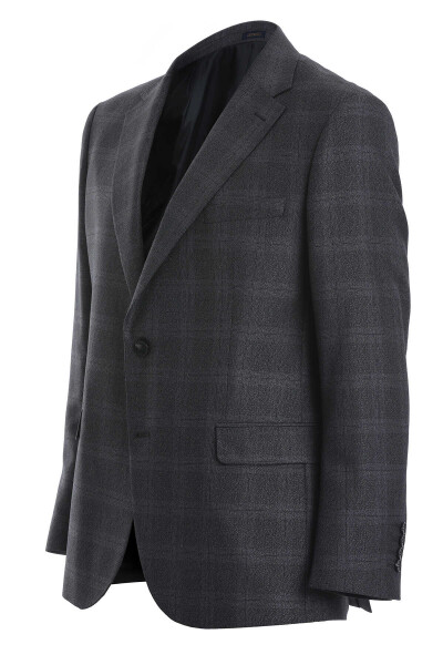 Antrasit Regular Fit Kareli Mono Yaka 4 Drop Klasik Takım Elbise - 4