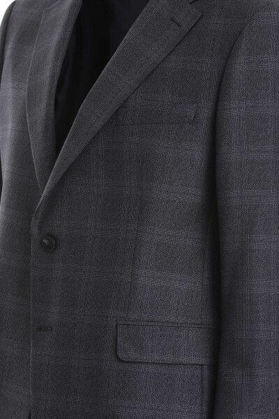 Antrasit Regular Fit Kareli Mono Yaka 4 Drop Klasik Takım Elbise - 5