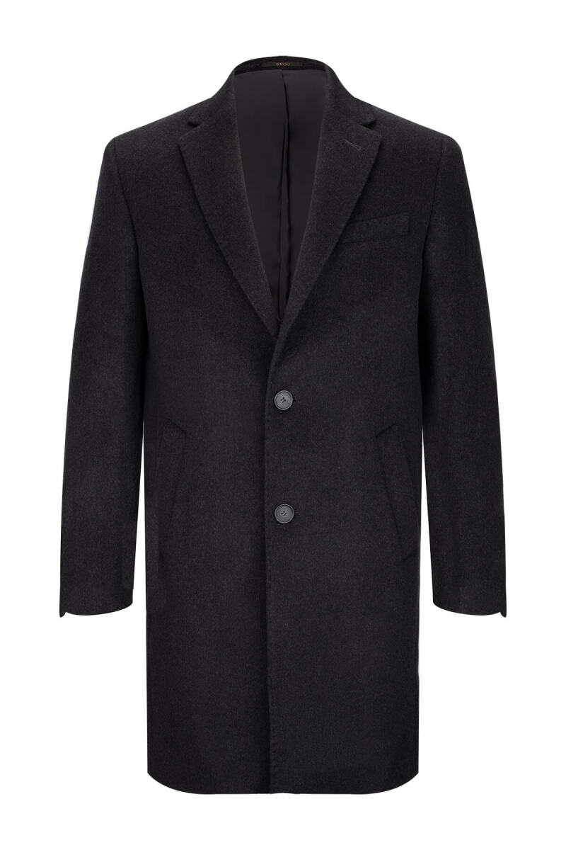 Antrasit Slim Fit Ceket Yaka Yünlü Kaşe Palto - Saykı