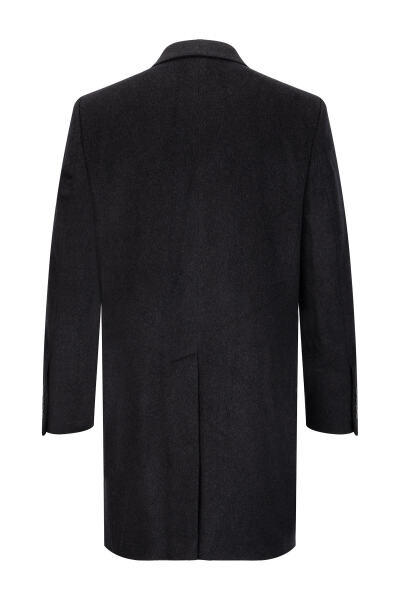 Antrasit Slim Fit Ceket Yaka Yünlü Kaşe Palto - 2