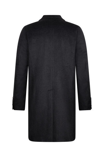 Antrasit Slim Fit Ceket Yaka Yünlü Kaşe Palto - 2