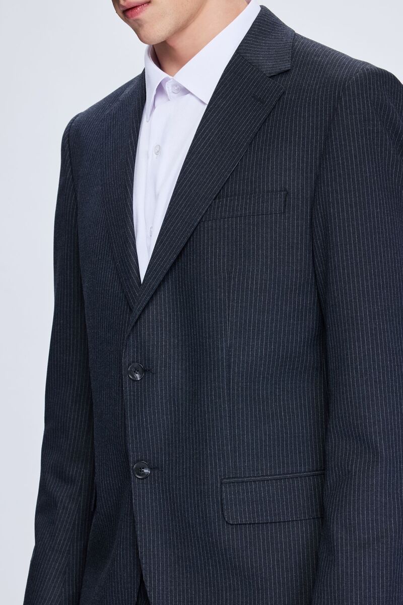 Antrasit Slim Fit Çizgili Mono Yaka Klasik Takım Elbise - Hatemoğlu (1)