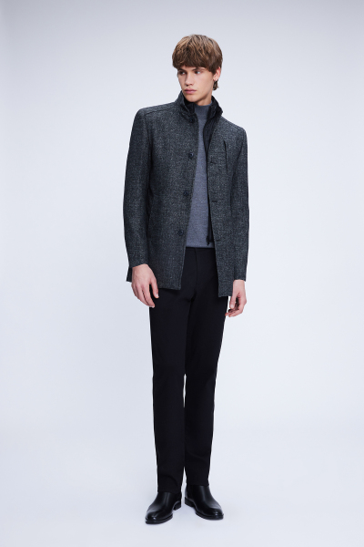Antrasit Slim Fit Düz Hakim Yaka Yünlü Palto - 2