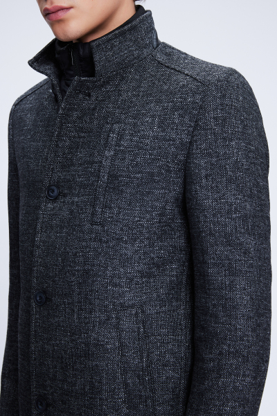 Antrasit Slim Fit Düz Hakim Yaka Yünlü Palto - 3