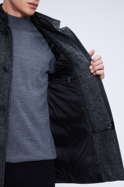 Antrasit Slim Fit Düz Hakim Yaka Yünlü Palto - 4