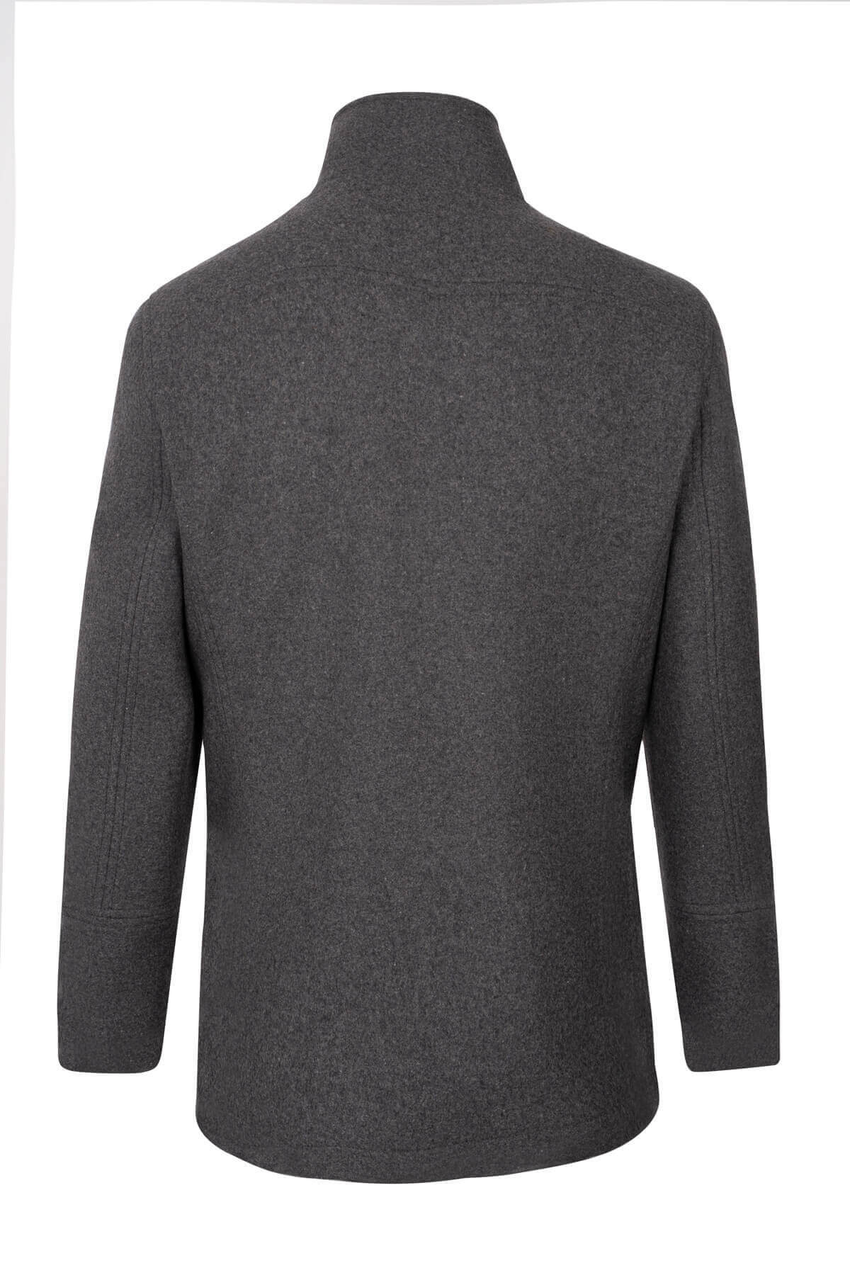 Antrasit Slim Fit Kruvaze Kaşe Kaban - 2