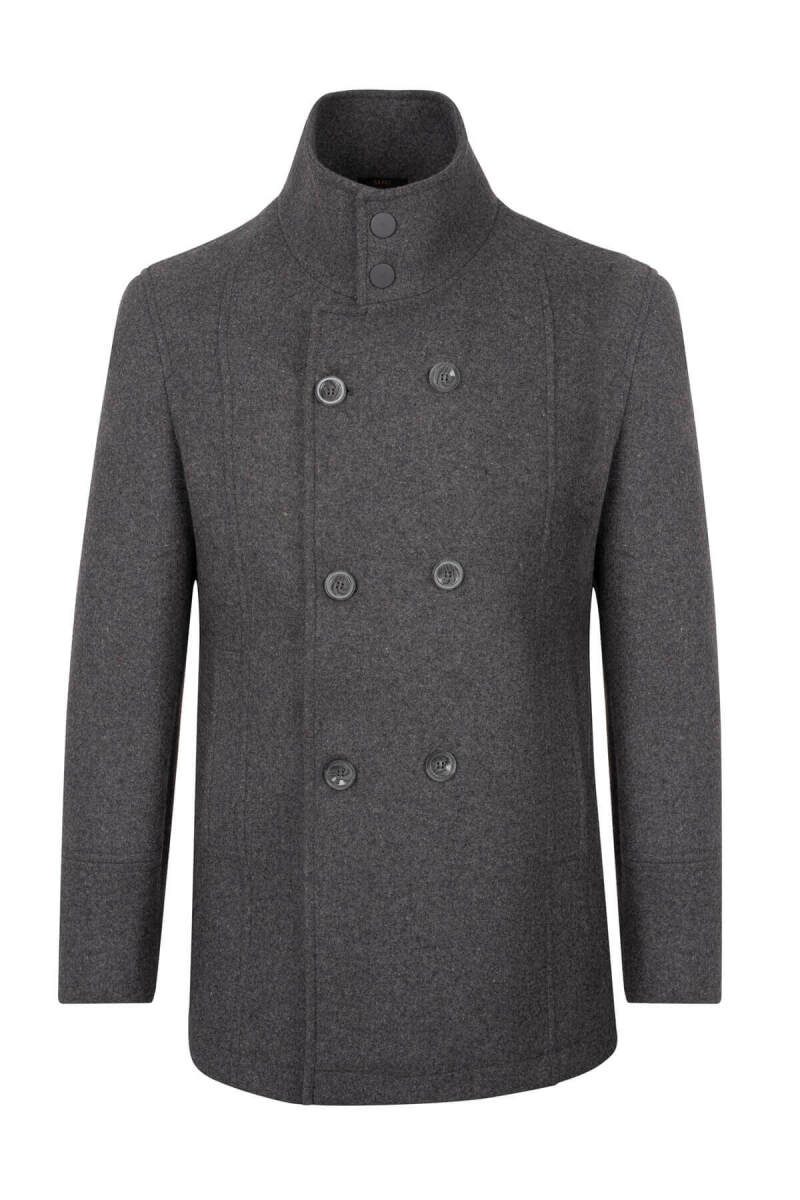 Antrasit Slim Fit Kruvaze Kaşe Kaban