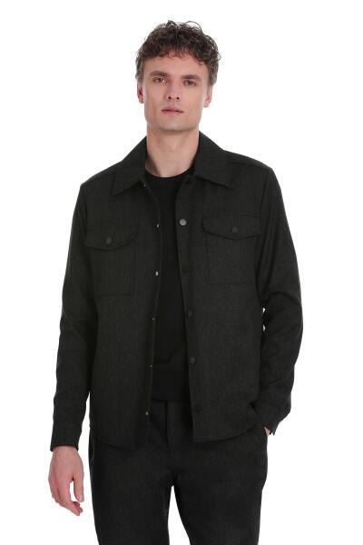 Antrasit Slim Fit Mono Yaka Casual Overshirt Takım 
