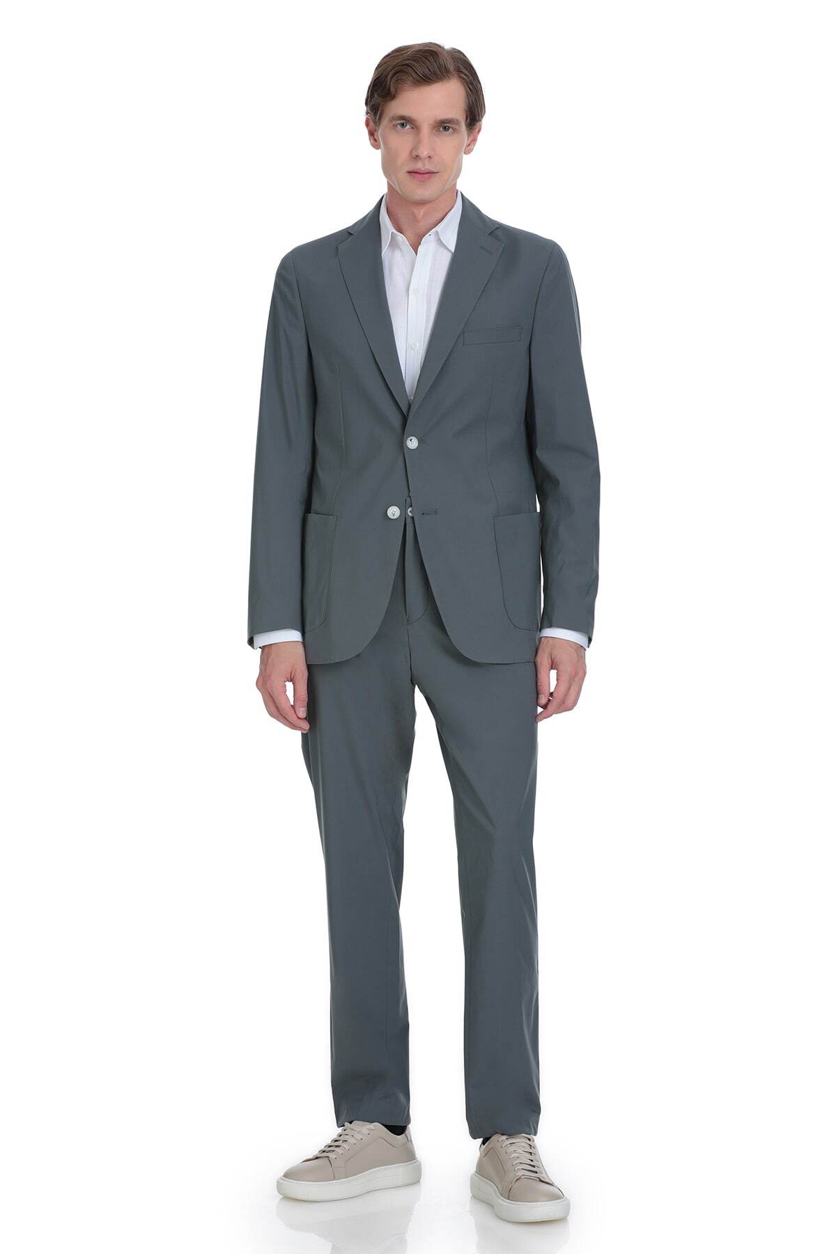 Antrasit Slim Fit Mono Yaka Casual Takım Elbise - 1