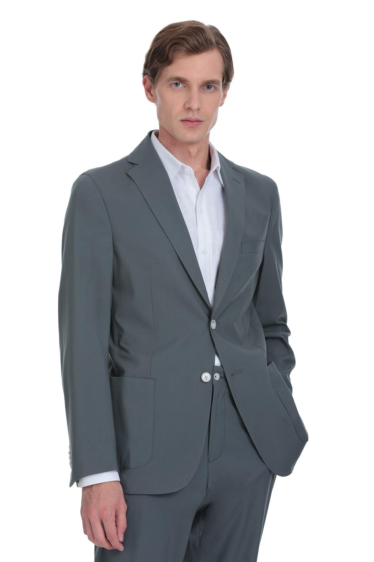 Antrasit Slim Fit Mono Yaka Casual Takım Elbise - 2