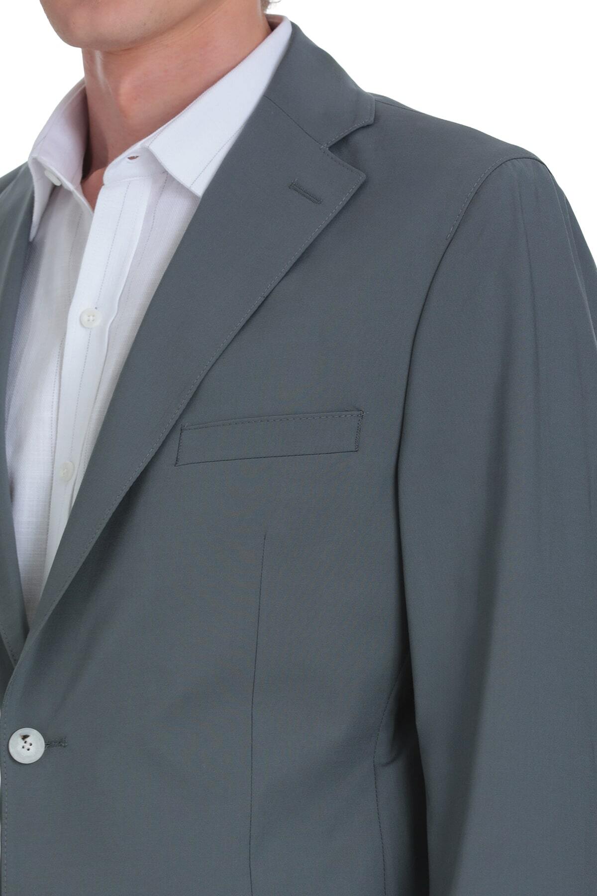 Antrasit Slim Fit Mono Yaka Casual Takım Elbise - 4