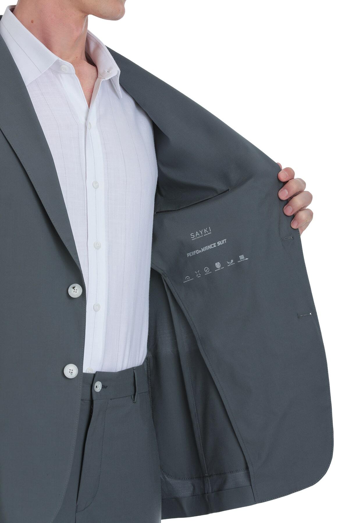 Antrasit Slim Fit Mono Yaka Casual Takım Elbise - 5