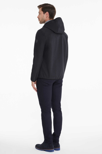 Antrasit Slim Fit Kapüşonlu Polar Mont - 9