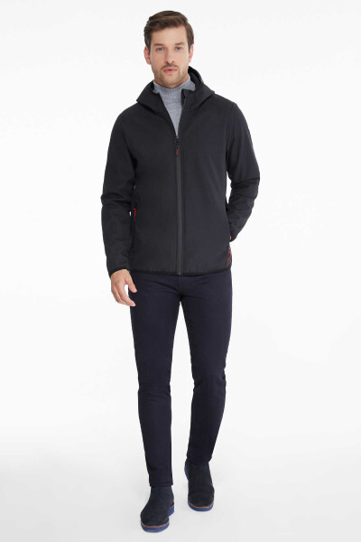 Antrasit Slim Fit Kapüşonlu Polar Mont - 15