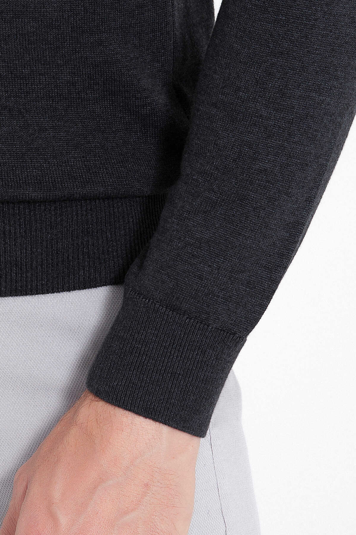 Antrasit Regular Fit Yarım Balıkçı Yaka Pamuklu Triko Kazak - 9