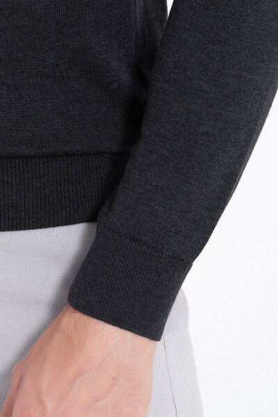 Antrasit Regular Fit Yarım Balıkçı Yaka Pamuklu Triko Kazak - 10