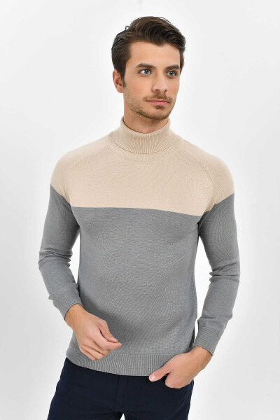 Bej Balıkçı Yaka Pamuklu Triko Kazak - 1