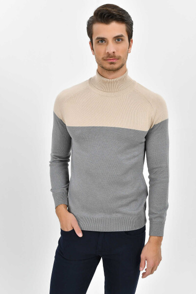 Bej Balıkçı Yaka Pamuklu Triko Kazak - 5