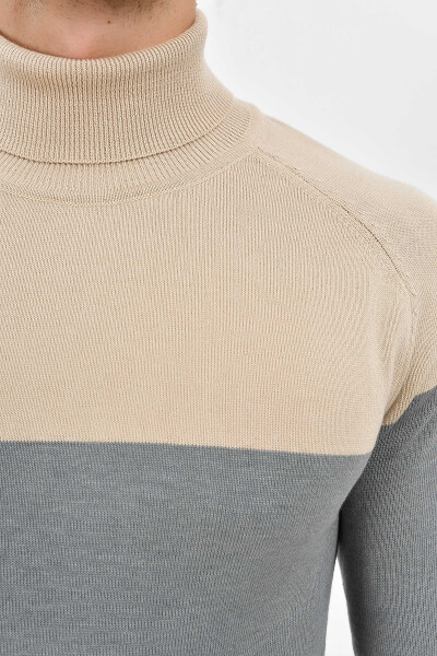 Bej Balıkçı Yaka Pamuklu Triko Kazak - 7