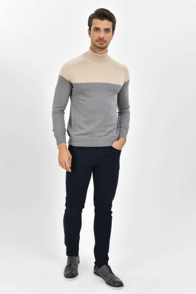 Bej Balıkçı Yaka Pamuklu Triko Kazak - 4