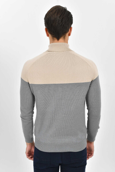 Bej Balıkçı Yaka Pamuklu Triko Kazak - 10
