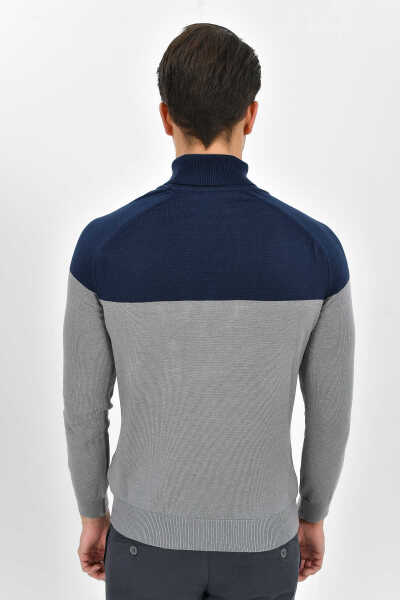 Lacivert Balıkçı Yaka Pamuklu Triko Kazak - 10