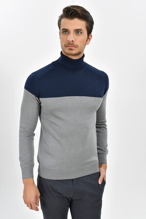 Lacivert Balıkçı Yaka Pamuklu Triko Kazak - 12