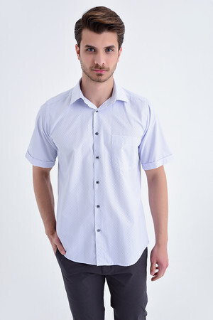 Baskılı Kısa Kol Gri Gömlek - 5